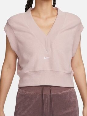 Nike Women's Sleeveless V-Neck Knit Top - Light Pink with White Swoosh